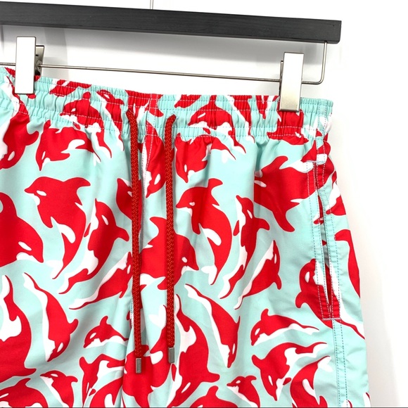Vilebrequin Men Medium Shorts Swim Trunks Bathing Suit Blue Red Dolphin Printed - Picture 2 of 13
